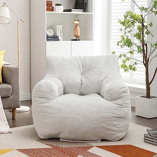 Bean Bag Chairs for Adults & Kids in Velvet Fabric, Beige