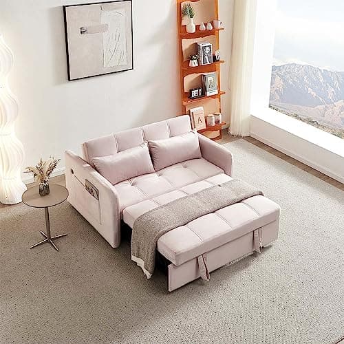 3-in-1 Sleeper Sofa Bed with USB Port, Modern Velvet Pull Out Futon Couch, Small Loveseat Sofa