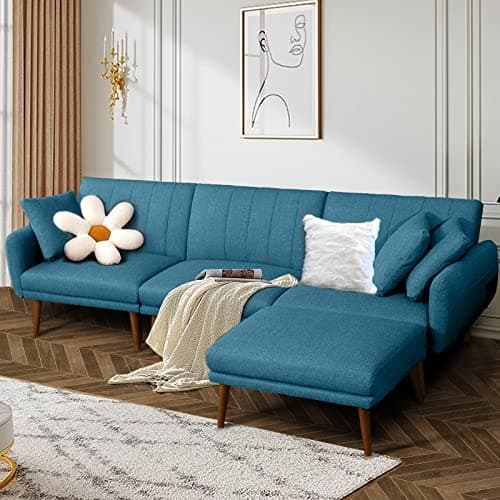Noble Mood Sleeper Sectional Sofa with Reclining Backrest and Ottoman