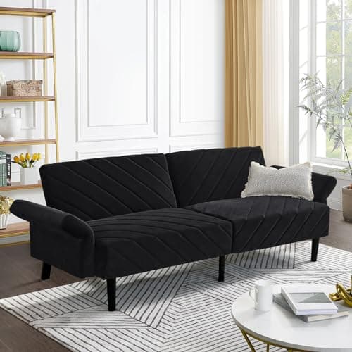 Modern Convertible Sleeper Futon Couch, Velvet Oversized Loveseat Sofa Couch