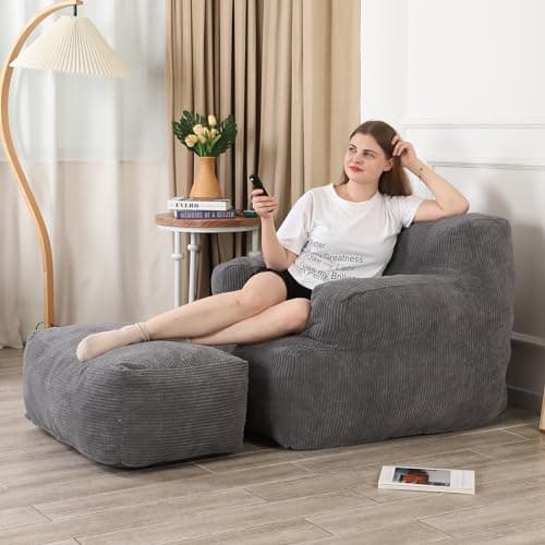 Bean Bag Sofa Chair with Ottoman and Throw Pillow for Adults