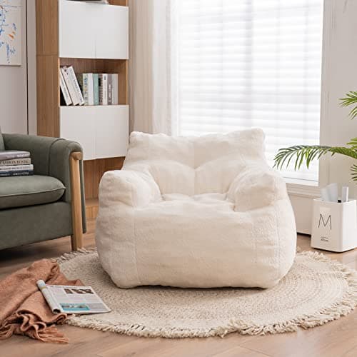 Soft Tufted Foam Bean Bag Chair for Adults and Kids in Ivory Color