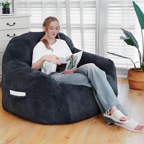 Comfy Giant Bean Bag Chair with Memory Foam for Adults | Gray Bean Bag Sofa for Bedroom, Living Room