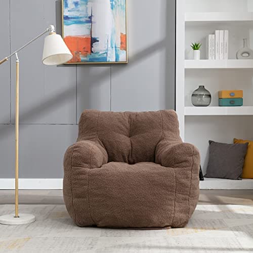 Modern Teddy Fabric Bean Bag Chairs for Adults & Kids, Ultra Soft Sofa Chair for Living Room, Bedroom - Ivory