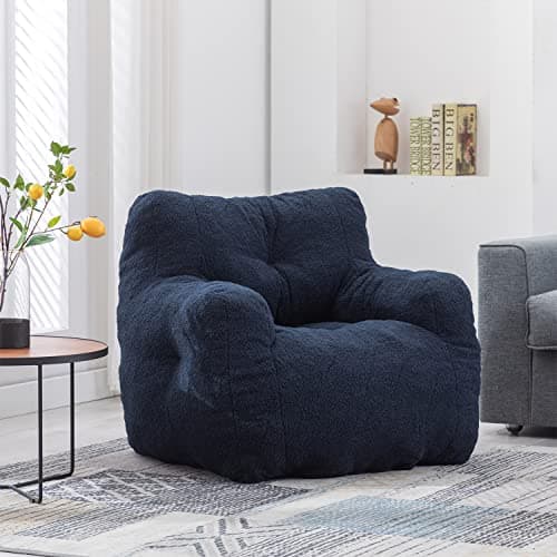 Modern Teddy Fabric Bean Bag Chairs for Adults & Kids, Ultra Soft Sofa Chair for Living Room, Bedroom - Ivory
