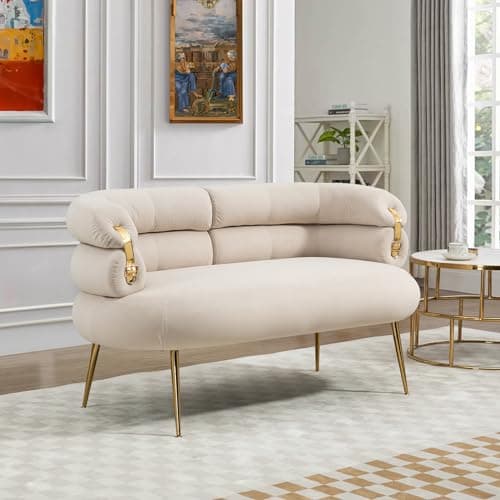 Antetek Velvet Loveseat Sofa with Golden Decor, Grey