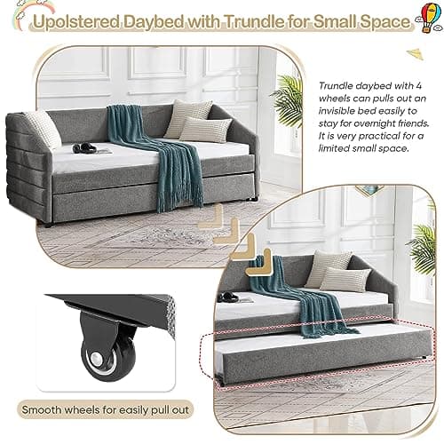 Modern Linen Upholstered Daybed with Trundle