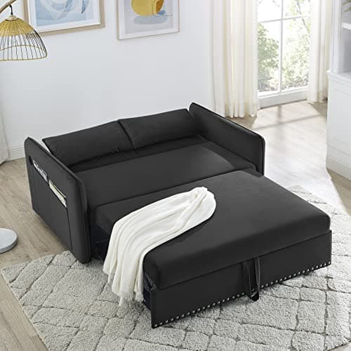 Modern Velvet 3-in-1 Sleeper Sofa Bed Love Seat with Reclining Backrest, Pillows, Pockets for Living Room Apartment