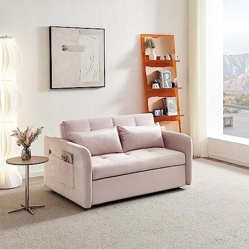 3-in-1 Sleeper Sofa Bed with USB Port, Modern Velvet Pull Out Futon Couch, Small Loveseat Sofa