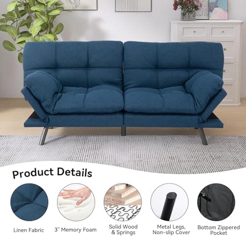 Memory Foam Sleeper Sofa Bed Blue