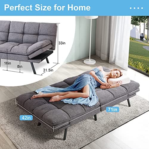 Modern Futon Sofa Bed for Small Spaces, Dark Grey