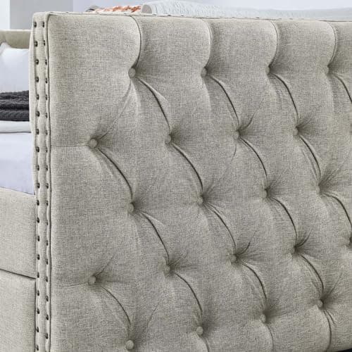 Antetek Upholstered Daybed with Drawers, Button Tufted Sofa Bed Frame, Beige
