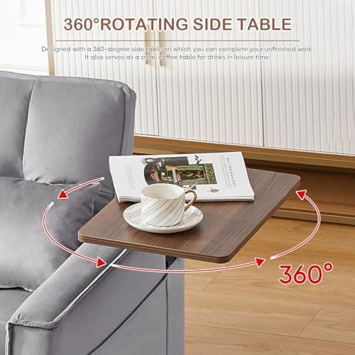 Antetek 3-in-1 Convertible Sofa Bed with Rotating Side Table, 53 Velvet Loveseat for Living Room, Office, and Small Spaces - Grey