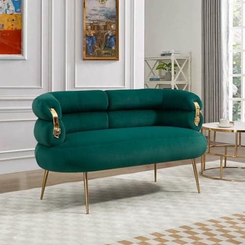 Antetek Velvet Loveseat Sofa with Golden Decor, Grey