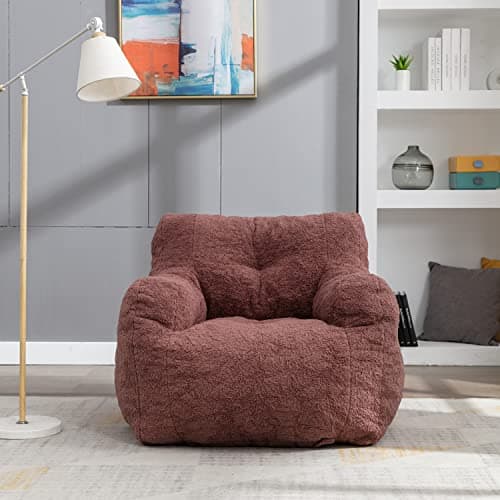 Modern Teddy Fabric Bean Bag Chairs for Adults & Kids, Ultra Soft Sofa Chair for Living Room, Bedroom - Ivory