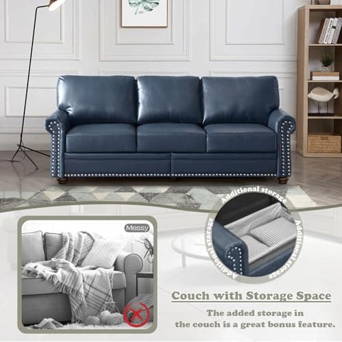 Antetek Upholstered Leather Sofa Set with Storage Space, Navy Blue