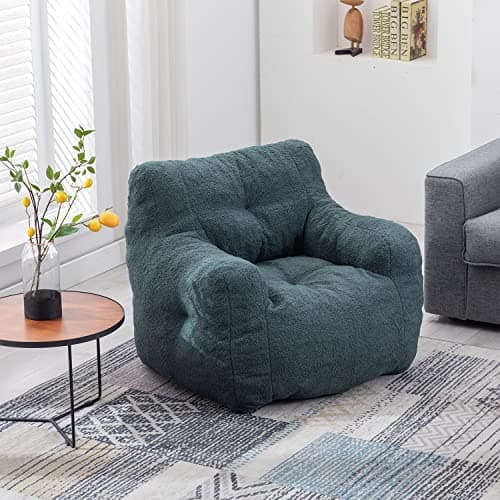Modern Teddy Fabric Bean Bag Chairs for Adults & Kids, Ultra Soft Sofa Chair for Living Room, Bedroom - Ivory