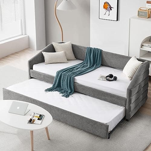 Modern Linen Upholstered Daybed with Trundle
