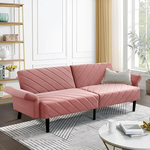 Modern Convertible Sleeper Futon Couch, Velvet Oversized Loveseat Sofa Couch