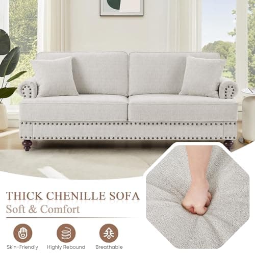 Mid-Century Modern Chenille Sofa Set with Arm Chair and 3 Seater Couch