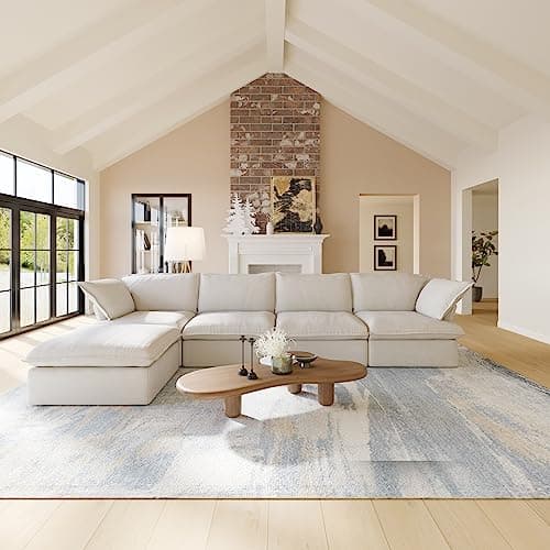 Cloud Modular Sectional Sofa with Down Filling, Wide Deep Seat Couch for Living Room in Beige Color