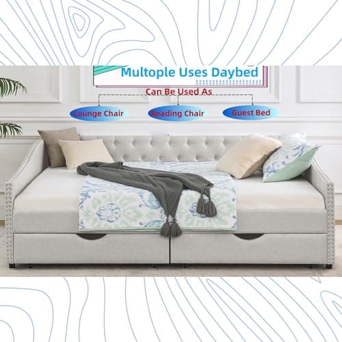 Upholstered Queen Size Daybed with Storage Drawers