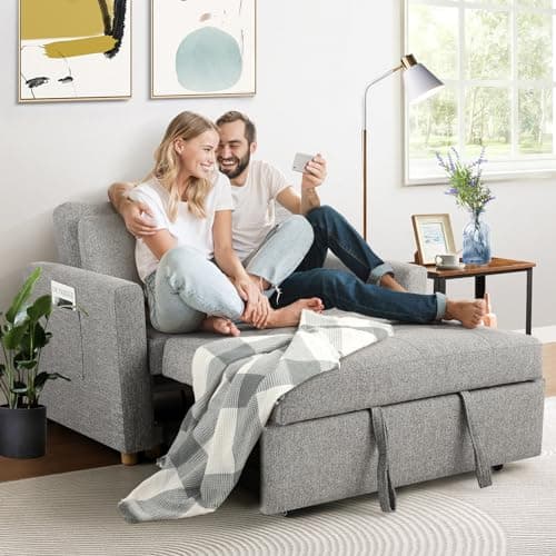 3-in-1 Convertible Sofa Bed with Adjustable Backrest, Grey