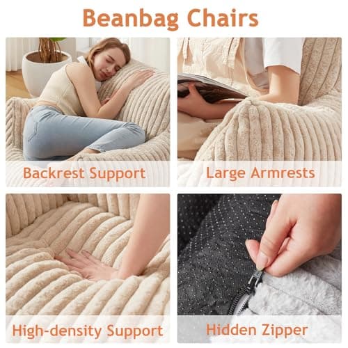 Plush Fluffy Bean Bag Chairs for Teens and Adults with Armrests