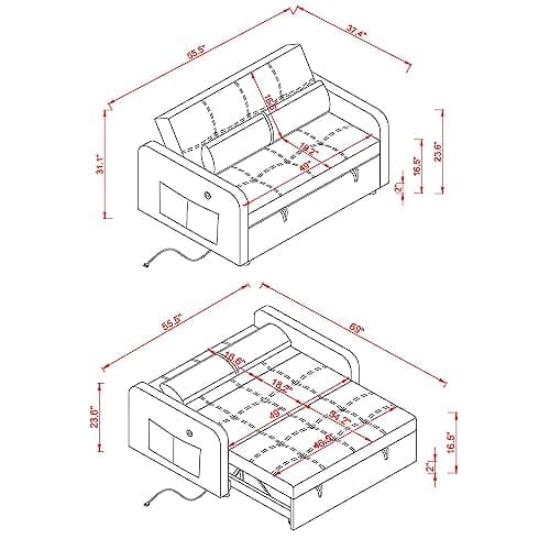 3-in-1 Sleeper Sofa Bed with USB Port, Modern Velvet Pull Out Futon Couch, Small Loveseat Sofa