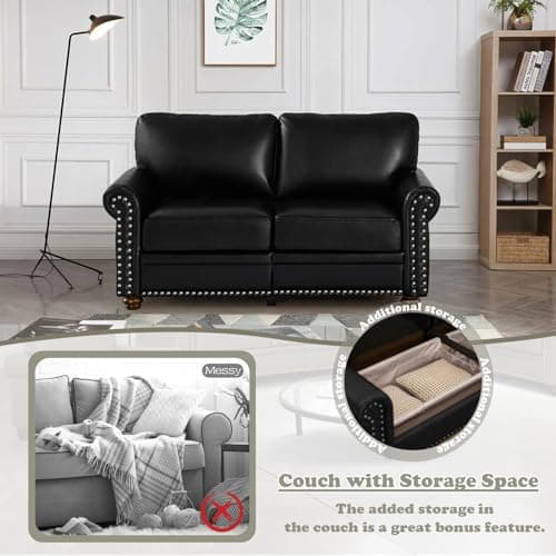 Mid-Century Modern Loveseat Sofa with Storage Space & Solid Bun Feet, Small Couch for Living Room, Bedroom