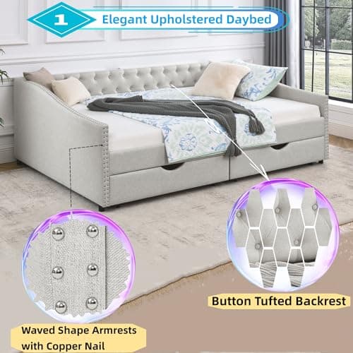 Upholstered Queen Size Daybed with Storage Drawers