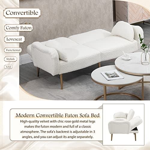 Modern Velvet Convertible Sofa Bed with Pillows and Adjustable Positions