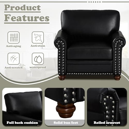 Mid-Century Modern Loveseat Sofa with Storage Space & Solid Bun Feet, Small Couch for Living Room, Bedroom