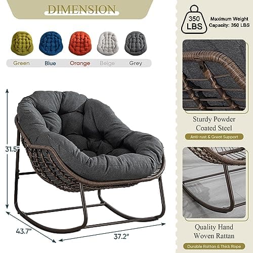 Outdoor Rocking Chair with Cushion for Patio, Balcony, Garden, or Living Room