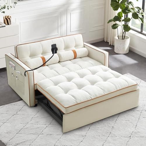 Upgraded Sleeper Sofa Couch Bed with Phone Holder, Small Modern Convertible Loveseat Futon Sofa w/Pullout Bed, Adjustable Backrest, Black