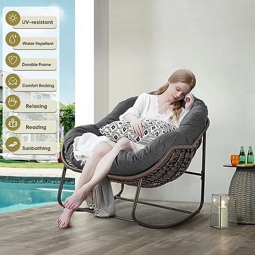 Outdoor Rocking Chair with Cushion for Patio, Balcony, Garden, or Living Room