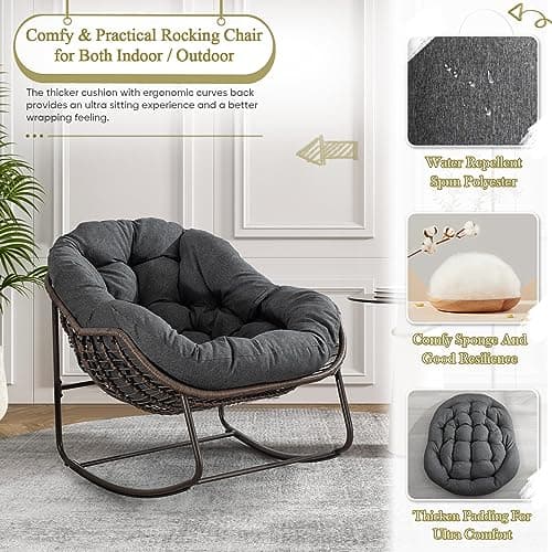 Outdoor Rocking Chair with Cushion for Patio, Balcony, Garden, or Living Room