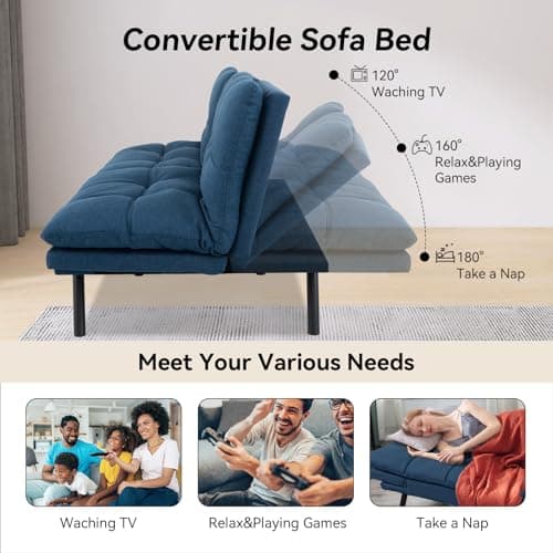 Memory Foam Sleeper Sofa Bed Blue