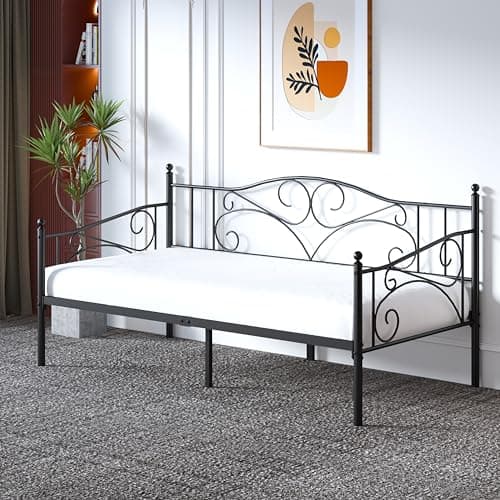 Twin Daybed Frame with Steel Slat Support - Black