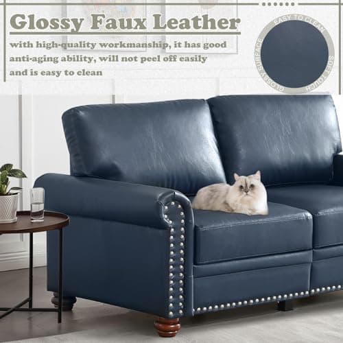 Antetek Upholstered Leather Sofa Set with Storage Space, Navy Blue