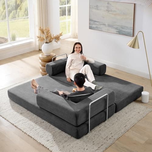 Modern Gray Convertible Futon Sofa Bed for Living Room Bedroom Guest Room