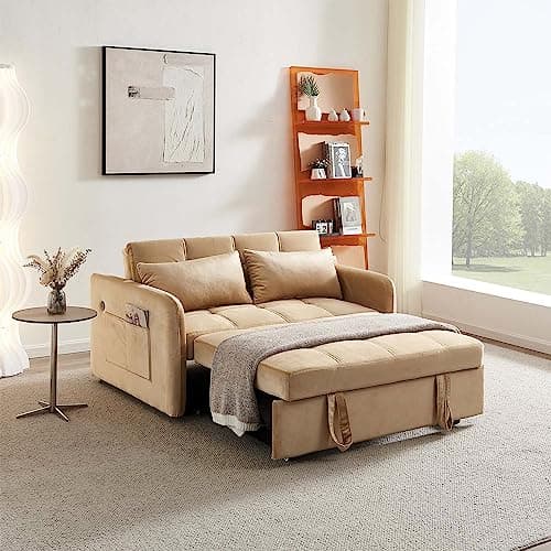 3-in-1 Sleeper Sofa Bed with USB Port, Modern Velvet Pull Out Futon Couch, Small Loveseat Sofa