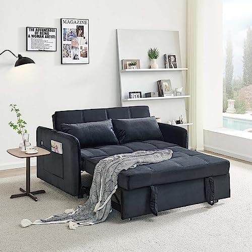 3-in-1 Sleeper Sofa Bed with USB Port, Modern Velvet Pull Out Futon Couch, Small Loveseat Sofa