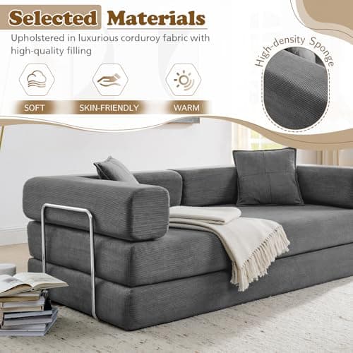 Modern Gray Convertible Futon Sofa Bed for Living Room Bedroom Guest Room