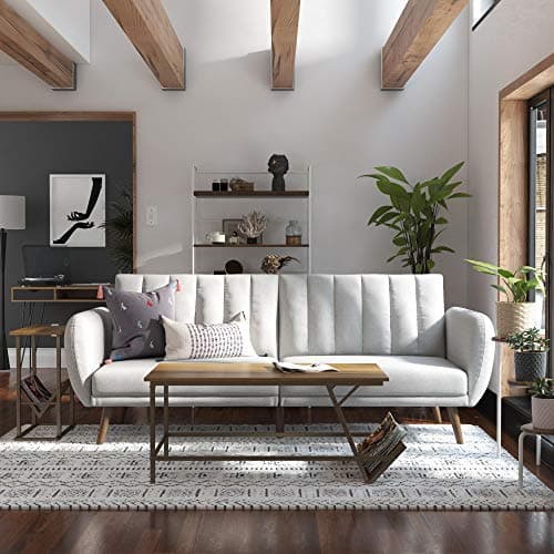 Brittany 82 Inch Futon Sofa Bed, Mid-Century Modern, Light Gray