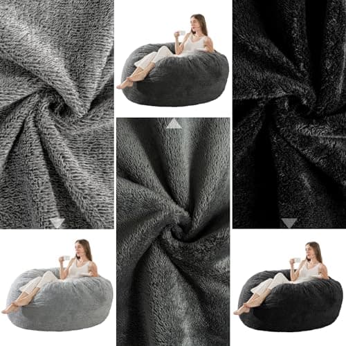 4 ft Memory Foam Bean Bag Chairs for Adults/Teens with Velvet Cover, Dark Grey