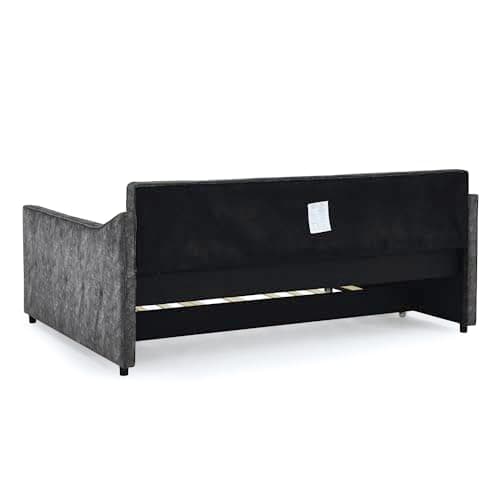 Grey Upholstered Daybed with Trundle and Tufted Back