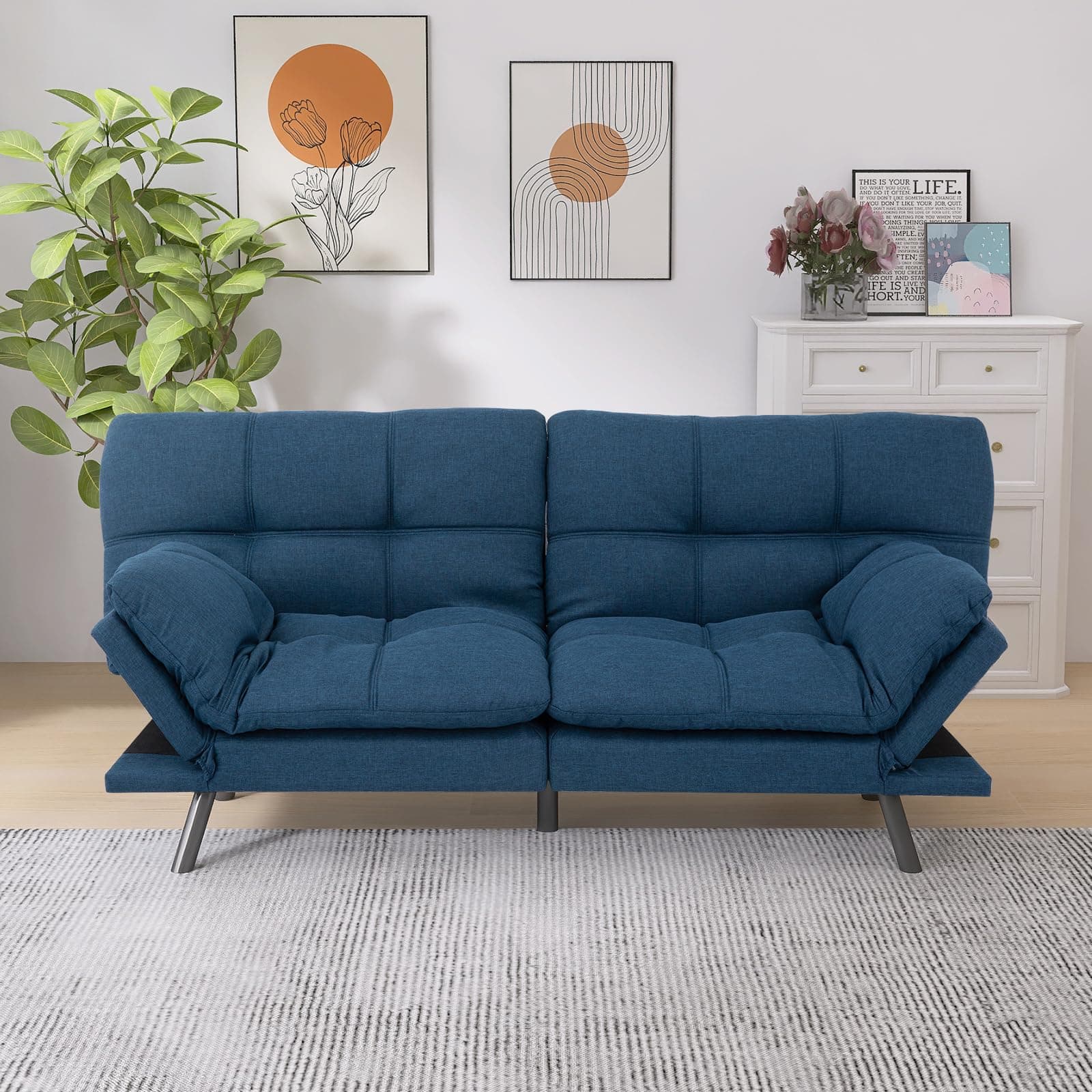 Memory Foam Sleeper Sofa Bed Blue