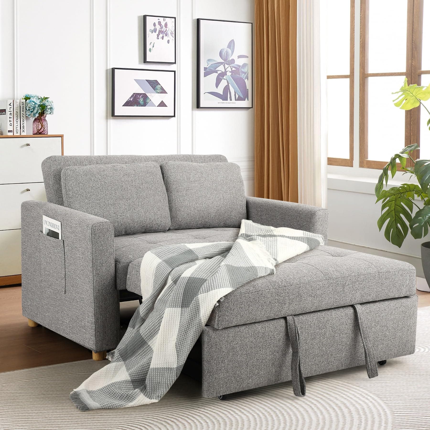 3-in-1 Convertible Sofa Bed with Adjustable Backrest, Grey