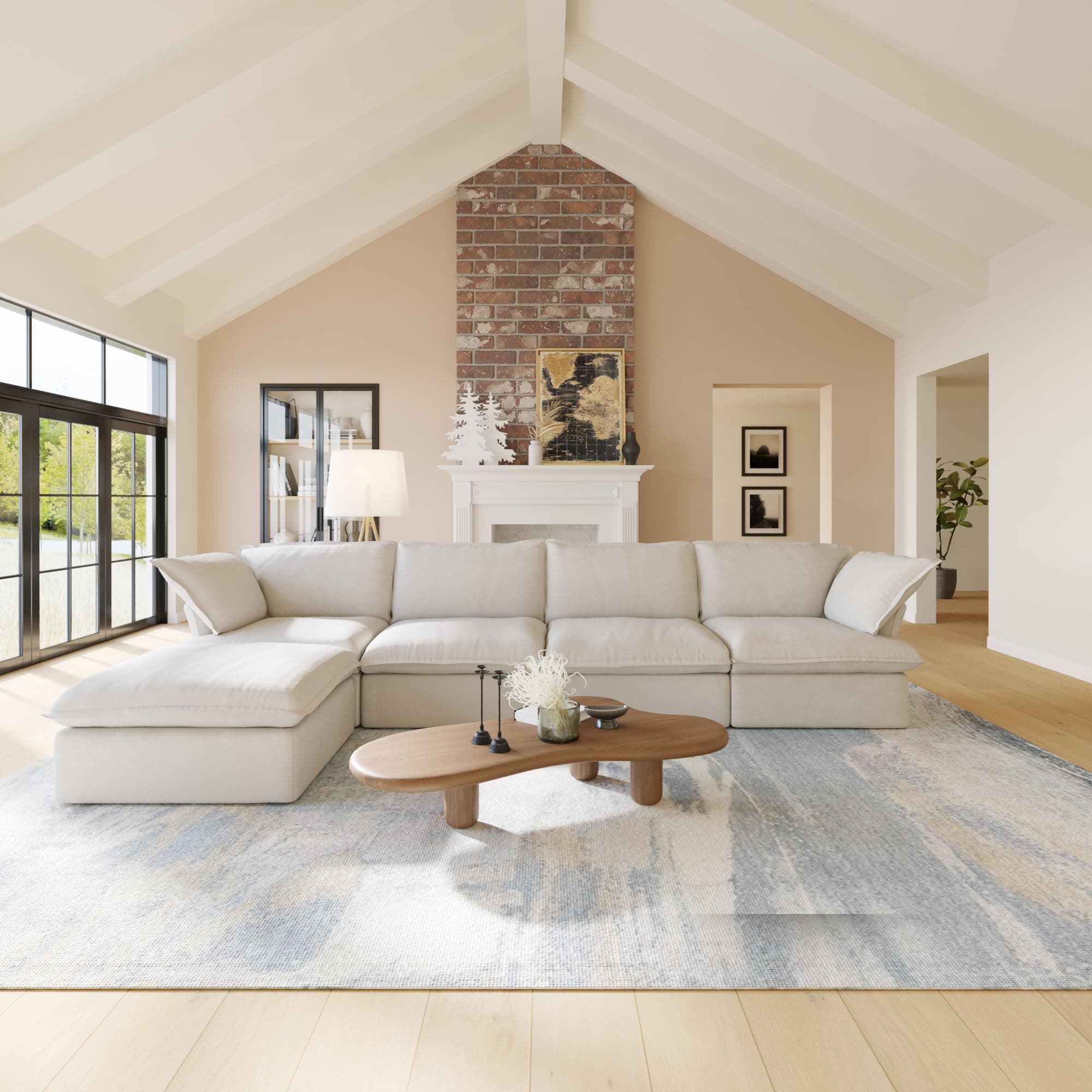 Cloud Modular Sectional Sofa with Down Filling, Wide Deep Seat Couch for Living Room in Beige Color